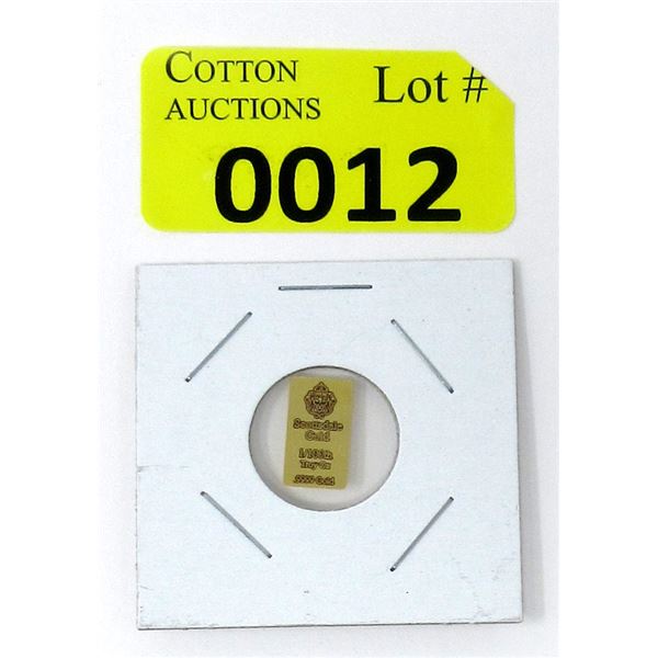 1/100 Oz. .999 Gold Scottsdale Lion Bar