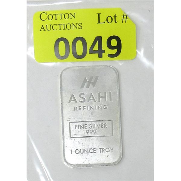 1 Oz. .999 Fine Silver Asahi Refining Bar