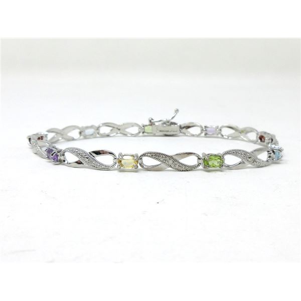 Multi Gemstone & Diamond Tennis Bracelet