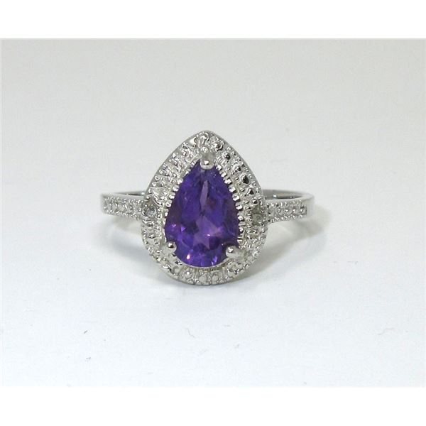 Sterling Silver Amethyst & Diamond Ring