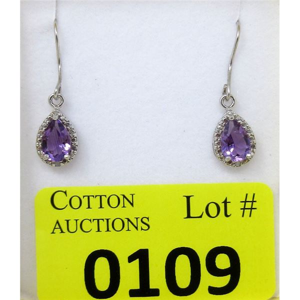 New 2.5 CT Amethyst & Diamond Dangle Earrings