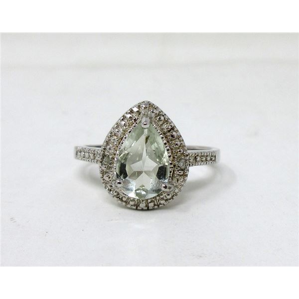 Sterling Silver Green Amethyst & Diamond Ring