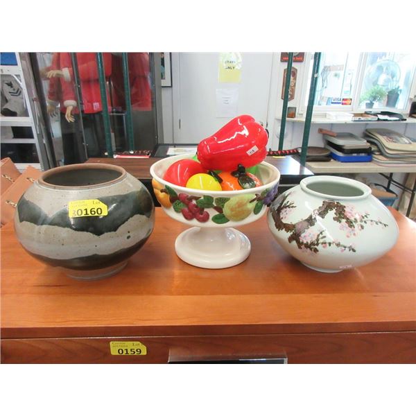 7  Tall Pedestal Bowl with Glass Fruit & 2 Vases