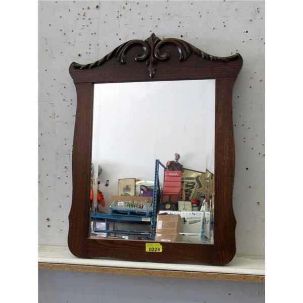 Vintage Wood Framed Wall Mirror - 22" x 28"