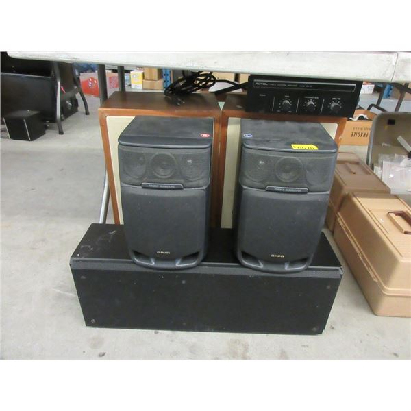 5 Assorted Speakers & 1 Rotel QA-10 Amplifier