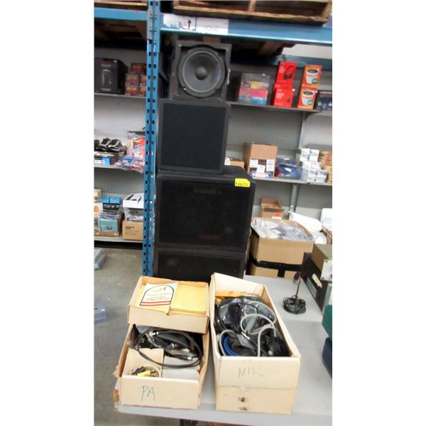 4 Assorted Speakers & 3 Boxes of Electrical Parts