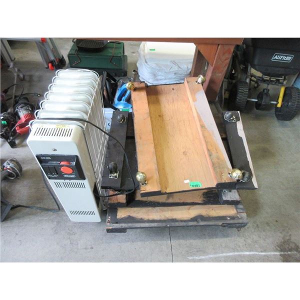 Electric Heater & 5 Wood Flat Dollies