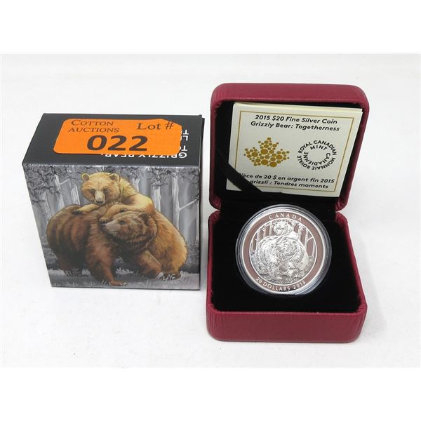 2015 Fine Silver Canadian $20 Grizzly Bear Coin