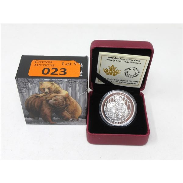 2015 Fine Silver Canadian $20 Grizzly Bear Coin