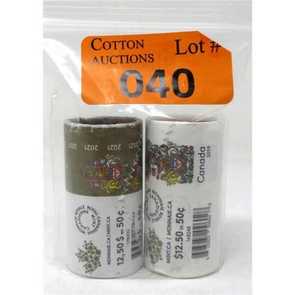 Two Special Wrap Rolls of Canadian 50¢ Coins