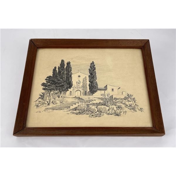 California Mission Pen and Ink Drawing