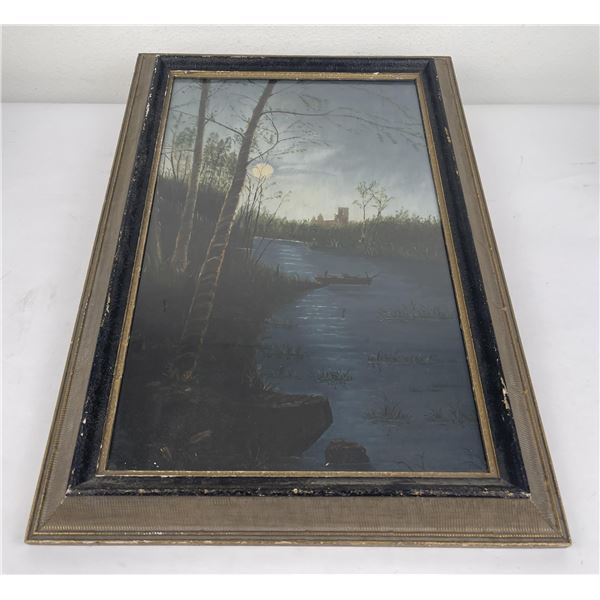 Antique Gouache River Painting