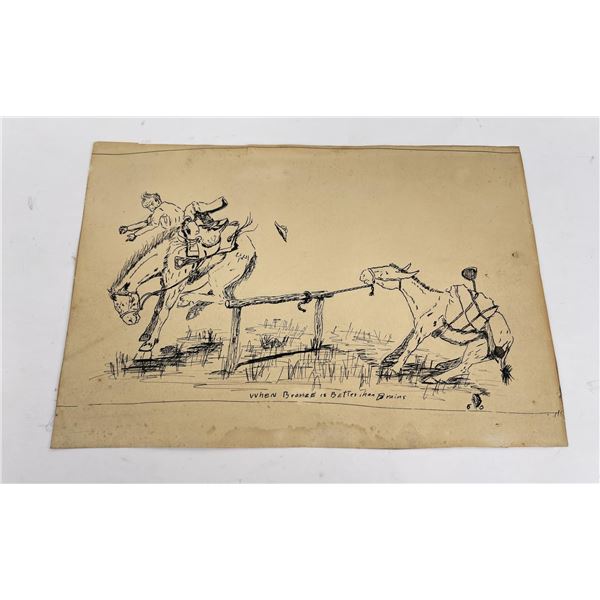 Montana Cowboy Pen and Ink Drawing