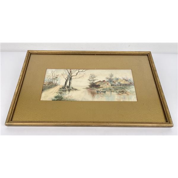 Antique Rural Pastoral Watercolor Painting