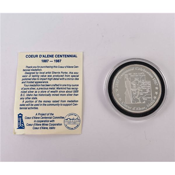 Coeur D'Alene Centennial 1887-1897 Silver Round