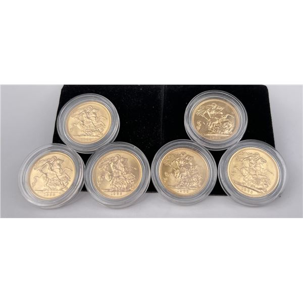 Lot of 6 Gold Sovereign Coins