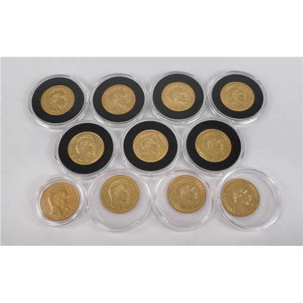 Lot of 11 French 20 Franc Gold Coins