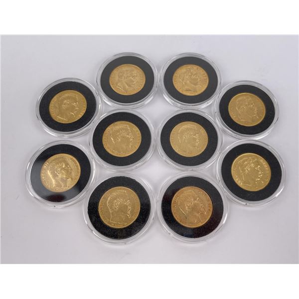 Lot of 10 French 20 Franc Gold Coins