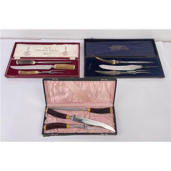 Lot of 3 Antique Carving Sets