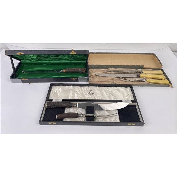 Lot of 3 Antique Carving Sets