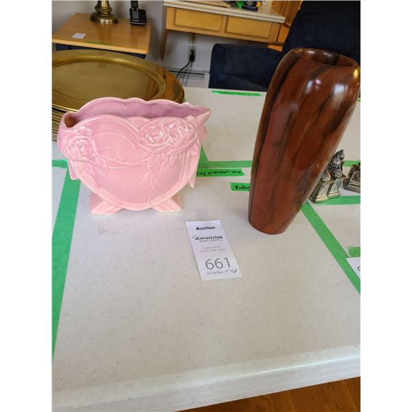 McCoy Pink Heart Vase Cat  A