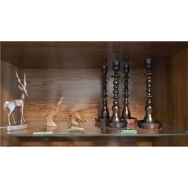 Wood Carved animals and Candlesticks