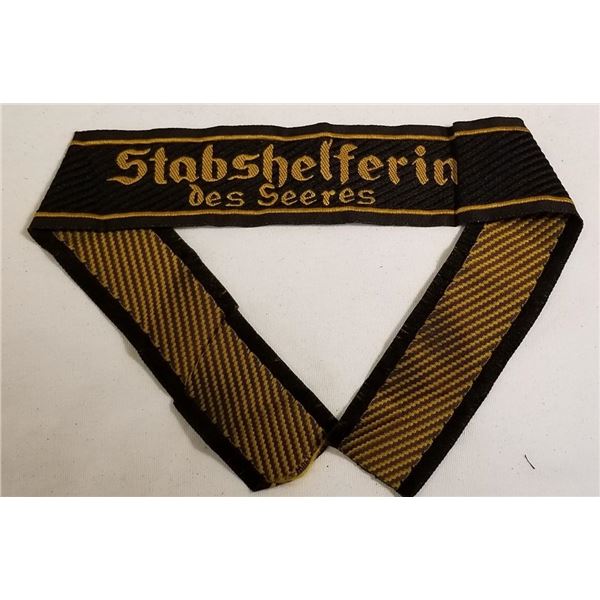 WW2 WWII Nazi German Females Third Reich Army Heer cuff title insignia Stabshelferin Des Heeres