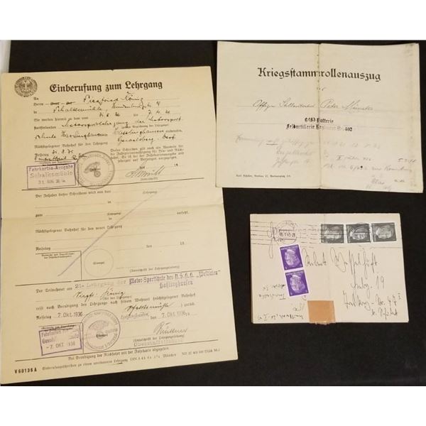 WW1 WW2 Paper documents stamps Third reich NSKK Imperial German paper lot