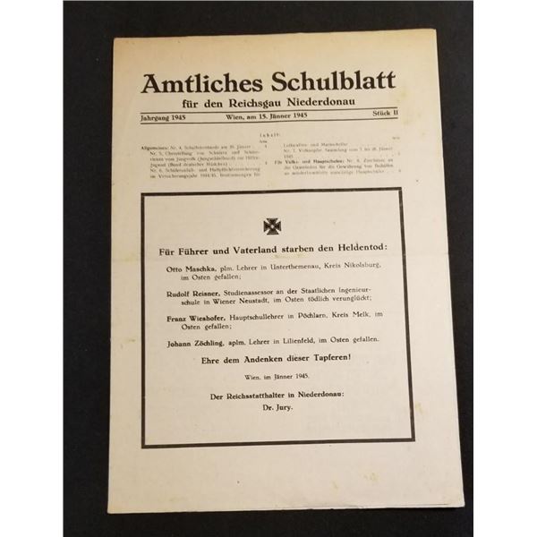 WW2 WWII Nazi German Third Reich Military school newspaper w soldiers KIA death notices