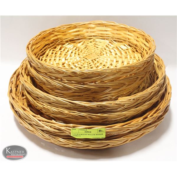 LOT OF 6 ROUND WILLOW WICKER BASKETS