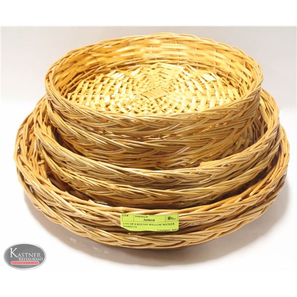 LOT OF 6 ROUND WILLOW WICKER BASKETS