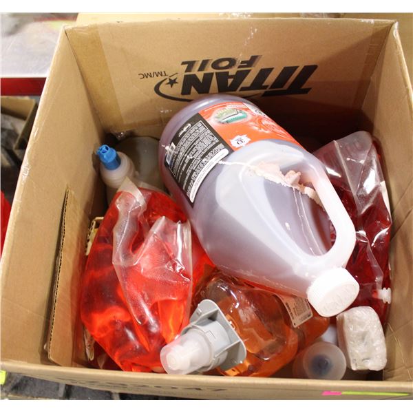 BOX OF ASSORTED CLEANING SOAPS/SANITIZER