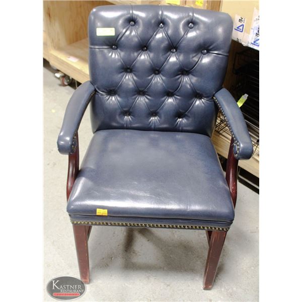 LOT OF 5 BLUE ELGIN ARMCHAIRS WOOD & LEATHERETTE