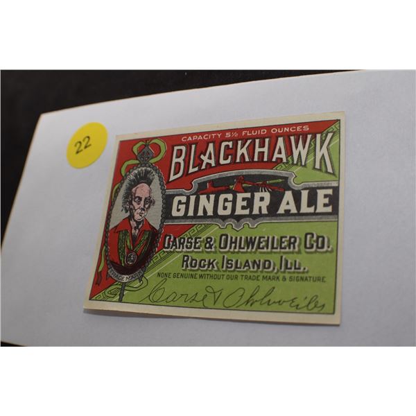 Black Hawk Ginger Ake NOS Label