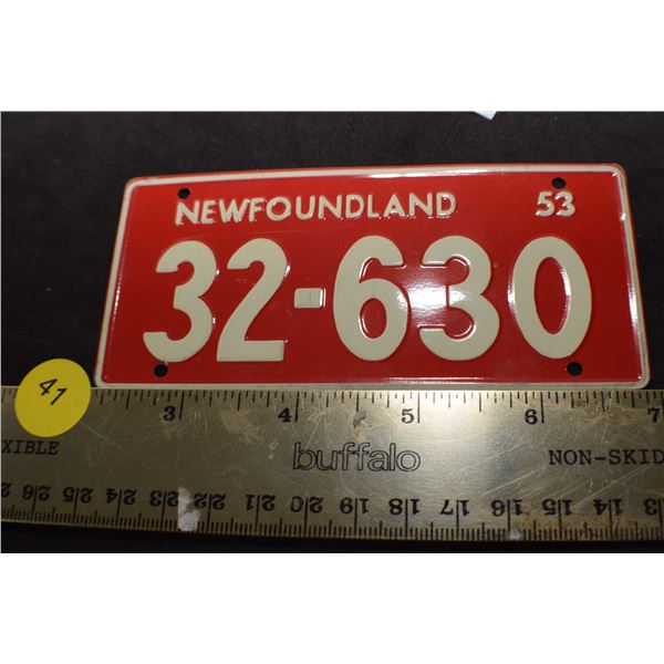 1953 Wheaties Cereal mini license plate Newfoundland
