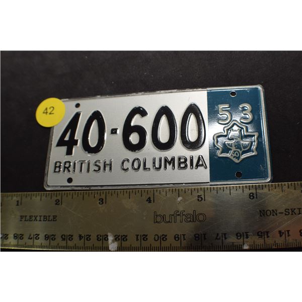 1953 Wheaties Cereal mini license plate BC