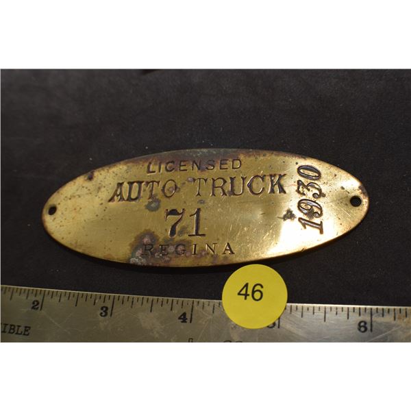 1930 Regina Brass Truck license plate