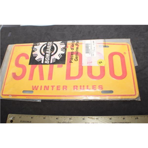 Ski-doo license plate w/ original Bombardier parts envelope