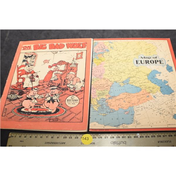 1939 World map and Walt Disney scribblers