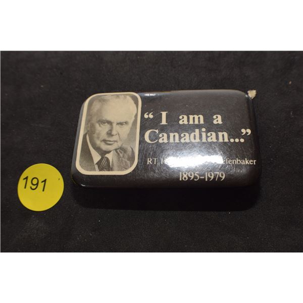 Vintage Diefenbaker memorial pinback