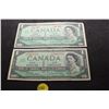 Image 1 : 2 X Canada $1 bank notes, 1 has regular serial numbers