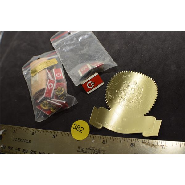 Vintage NOS Calgary Stampede pins & Mines legal stamp