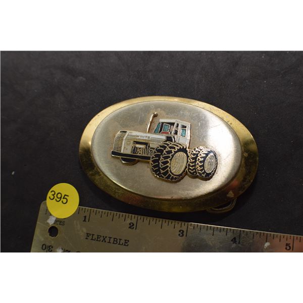 White Tractor belt buckle
