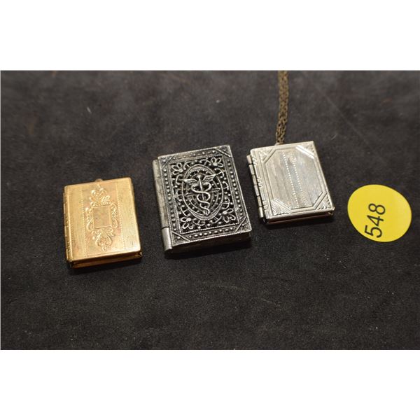 3 Antique Book Lockets