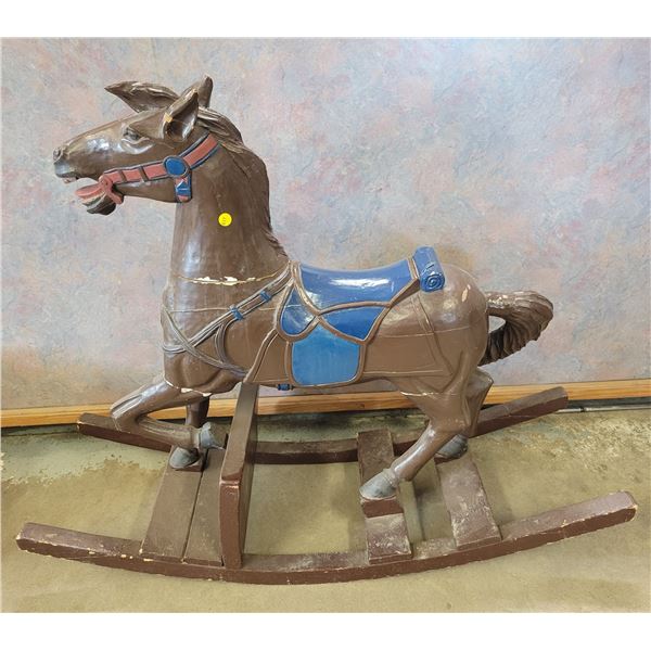 Antique carved heavy Wooden Horse Rocker - 3' H X 44" L  some age cracking