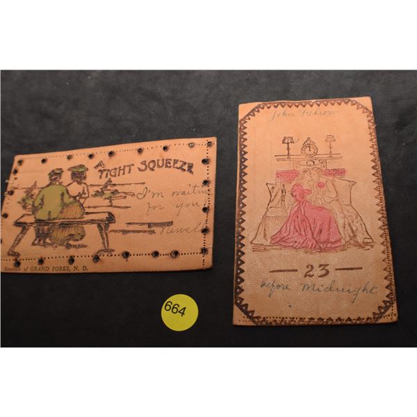 2 leather postcards