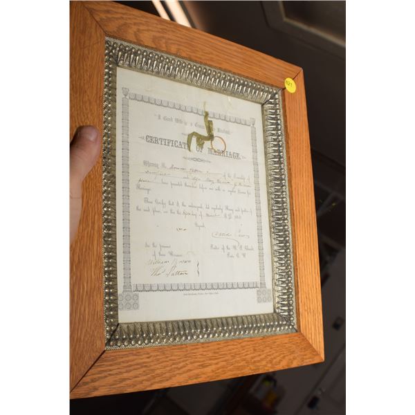 1856 Marriage License - oak frame