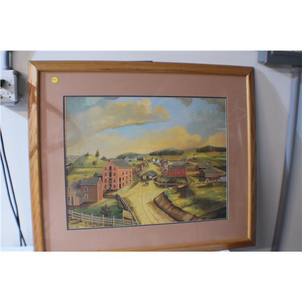 Antique print, 1845 Rural Life in USA, very colorful so would be relevant in any décor 31.5 X 26.75