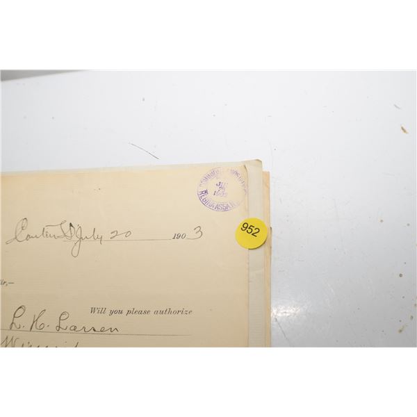 1900's Lnd Title file Regina  N.W.T.