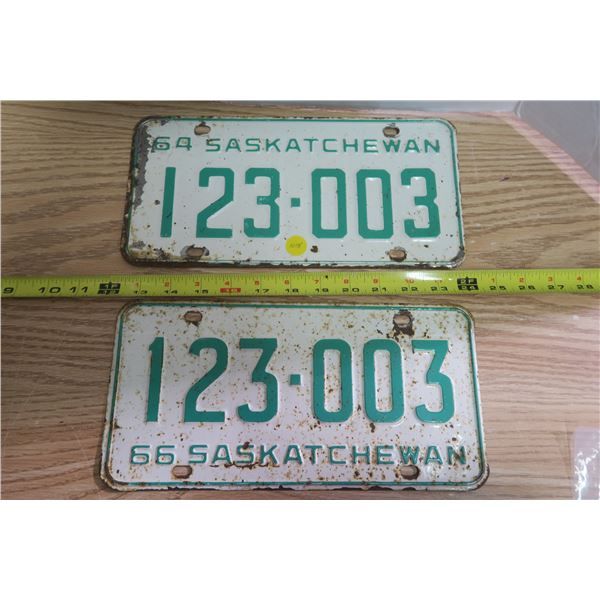 Pair Sask License Plates #123006 For Years 1964 & 1966